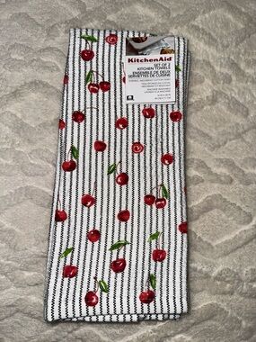 KitchenAid White Red Black Green Cherry Print Terrycloth Cotton Kitchen Towels